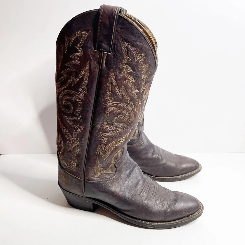Justin 1564 Size 8D Cowboy Boots Dark Brown Marbled Deerlite Western Rodeo - Picture 2 of 7